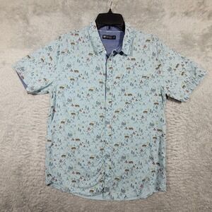 RF Brand Mens Medium Button Down Shirt Short Sleeve Mountain‎ Bear Print